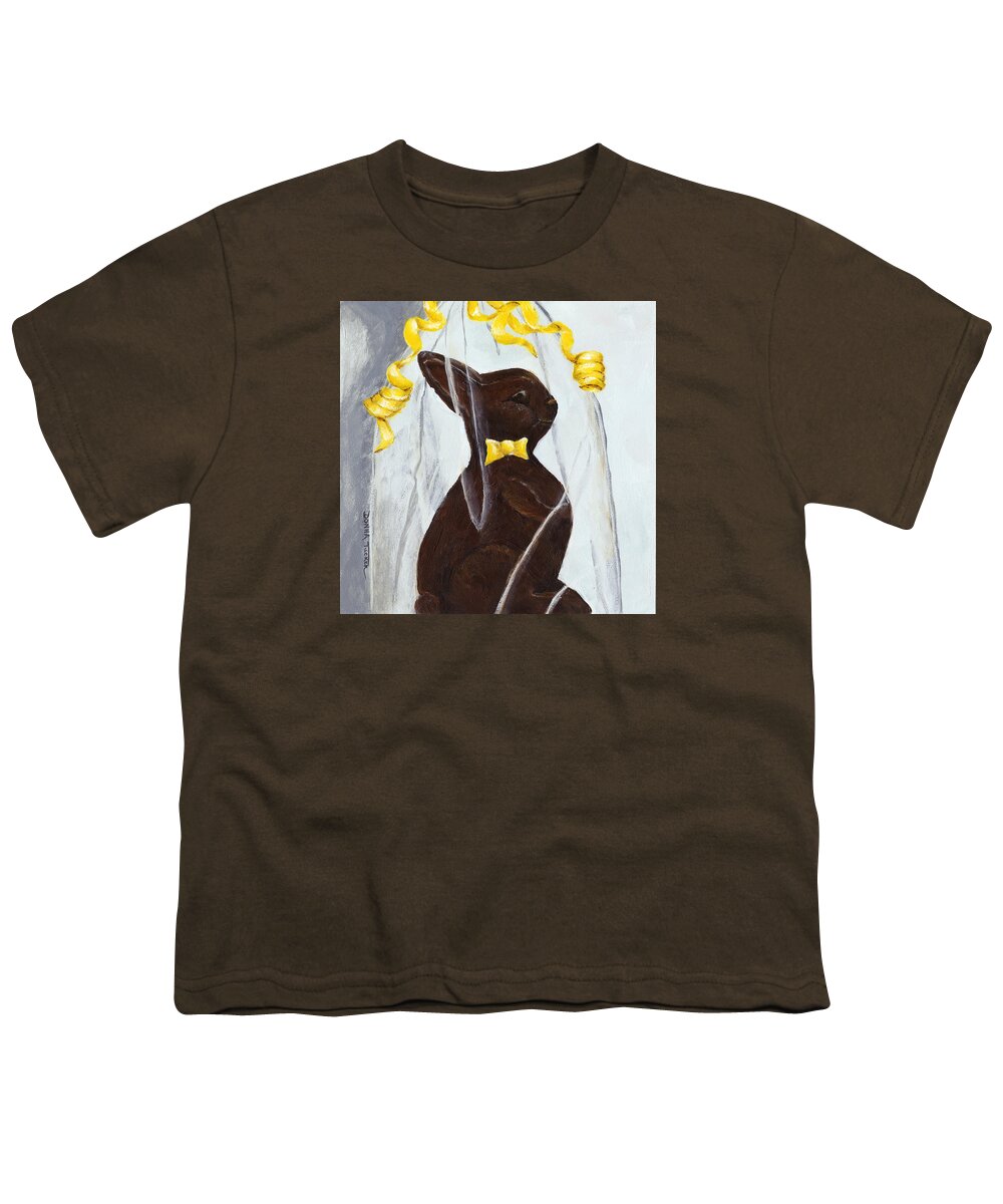 Cellophane Wrapped Bunny Youth T-Shirt featuring the painting Chocolate Easter Bunny by Donna Tucker