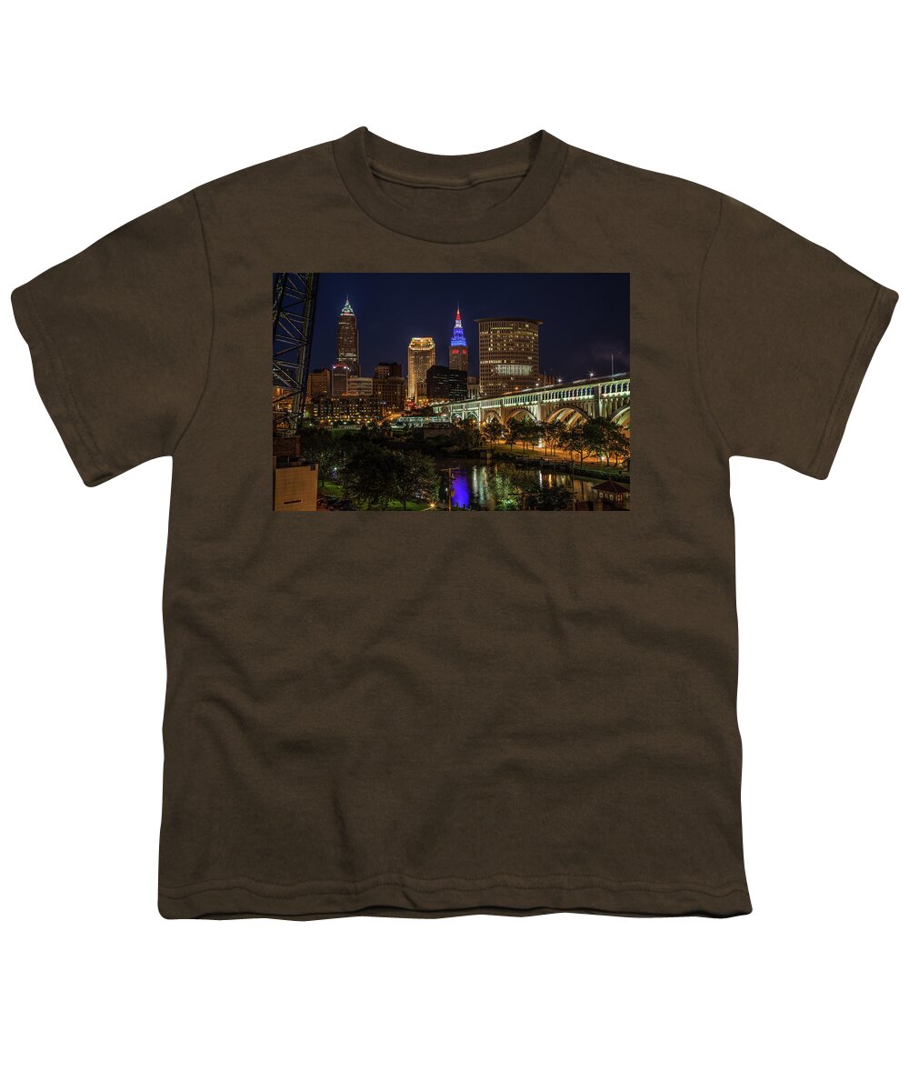Cleveland Youth T-Shirt featuring the photograph Cleveland Nightscape by Lon Dittrick