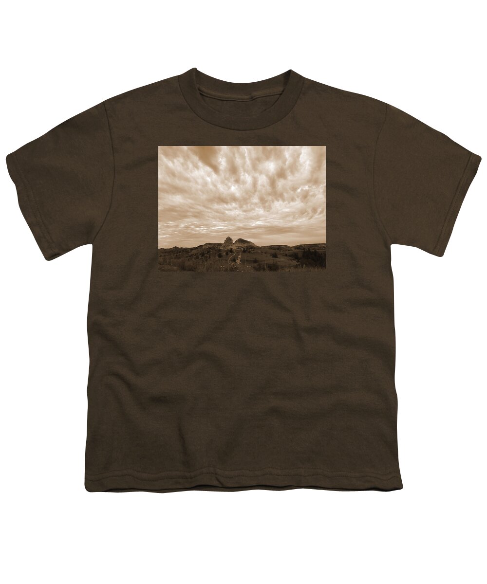 North Dakota Youth T-Shirt featuring the photograph Clouds over the Burning Coal Vein by Cris Fulton