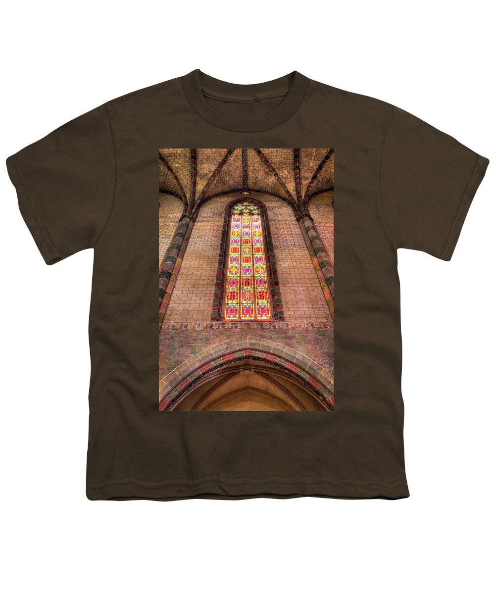 Arches Youth T-Shirt featuring the photograph Coloured glass in the Church of the Jacobins in Toulouse by Semmick Photo