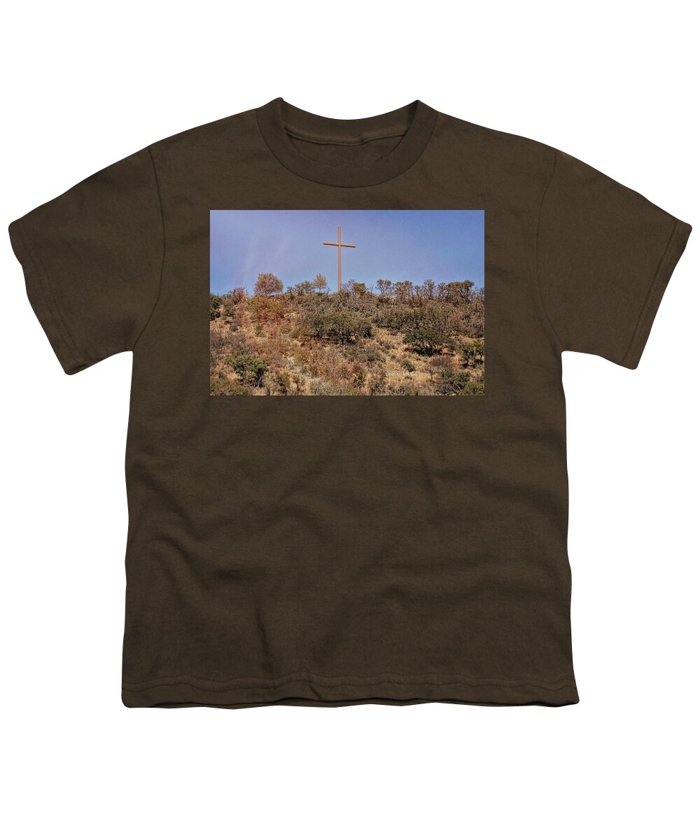 Comfort Youth T-Shirt featuring the photograph Cross in Texas Hill Country by Judy Vincent