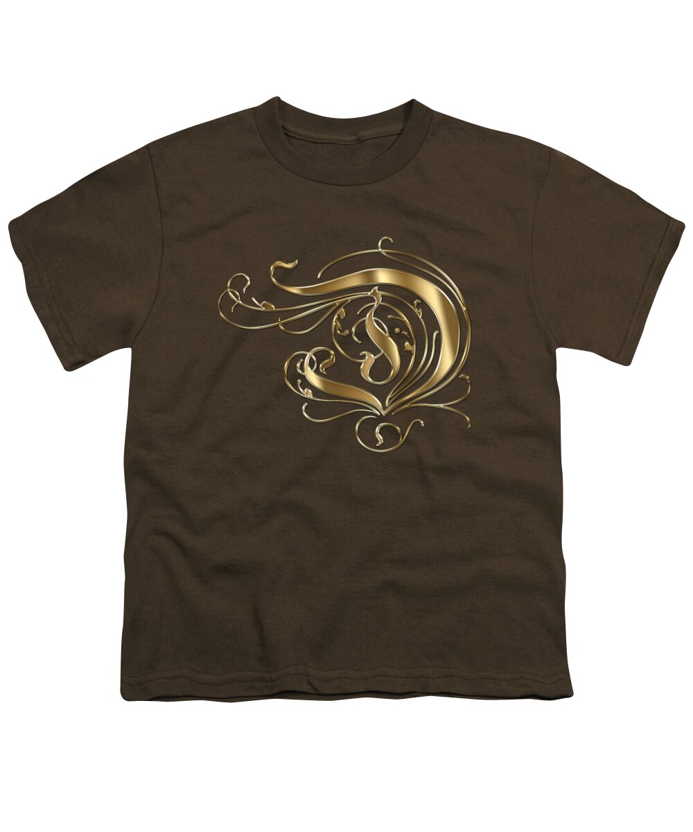 Gold Letter D Youth T-Shirt featuring the painting D Ornamental Letter Gold Typography by Georgeta Blanaru