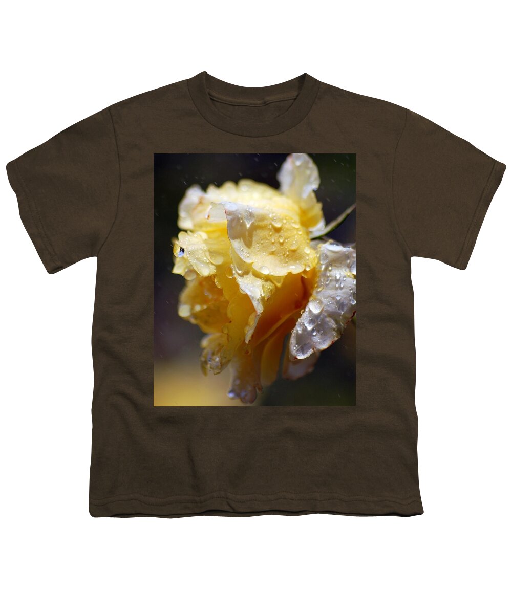 Rose Youth T-Shirt featuring the photograph Dewy Yellow Rose 2 by Amy Fose