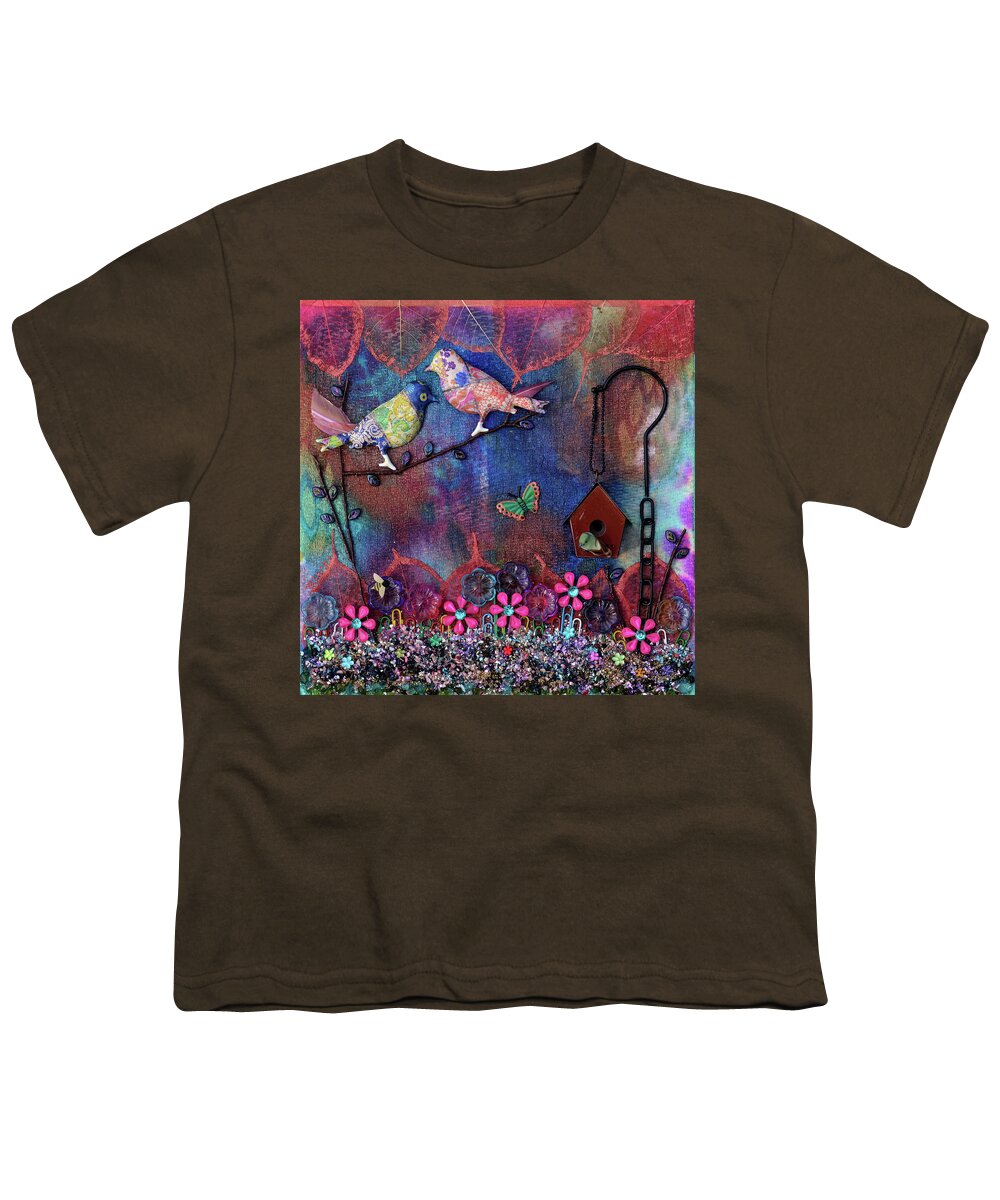 Patchwork Youth T-Shirt featuring the mixed media Enchanted Patchwork by Donna Blackhall