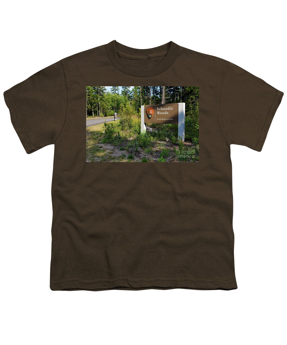 Acadia Youth T-Shirt featuring the photograph Entrance sign, Schoodic Woods campground, Maine by Kevin Shields