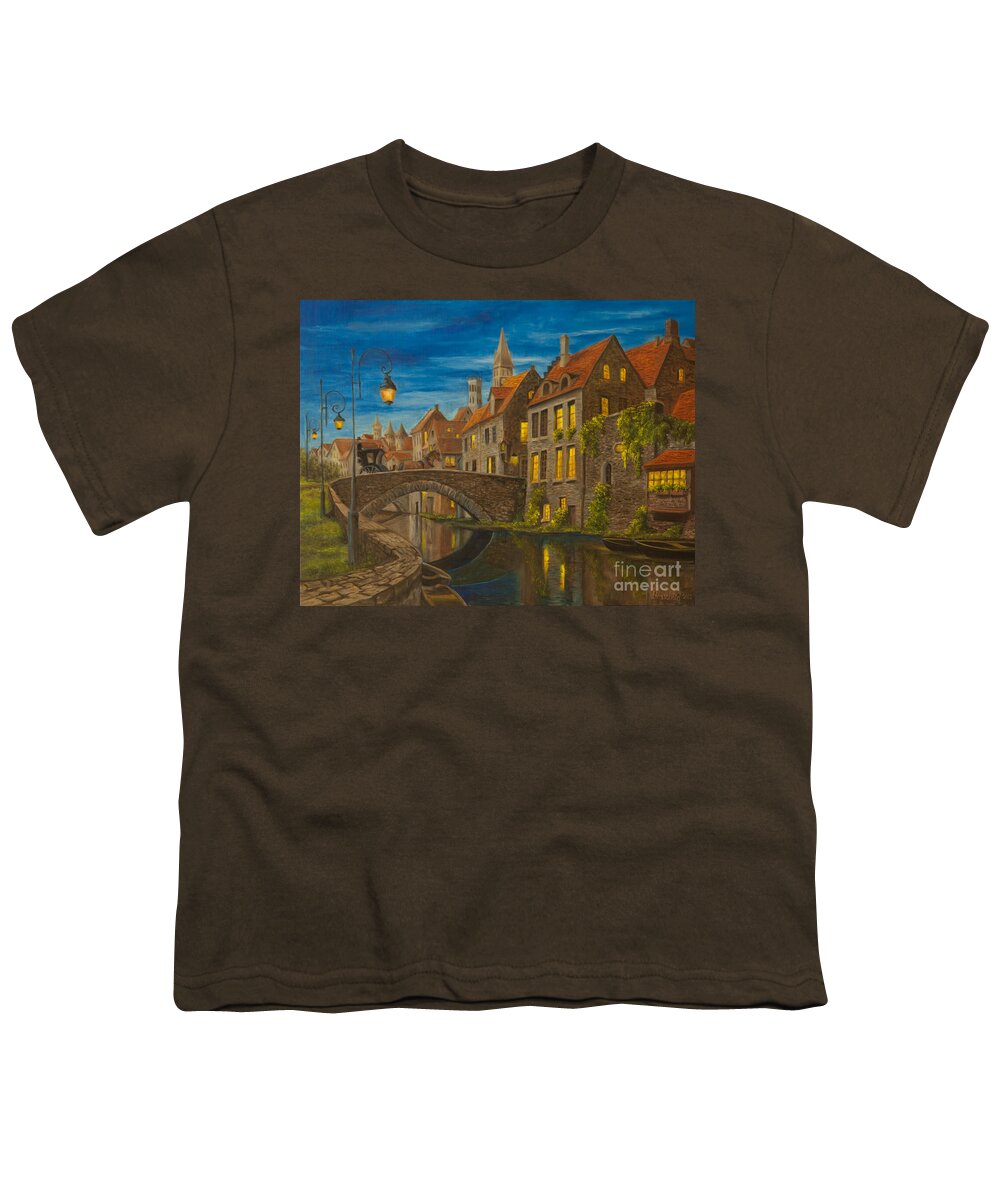 Bruges Belgium Art Youth T-Shirt featuring the painting Evening in Brugge by Charlotte Blanchard