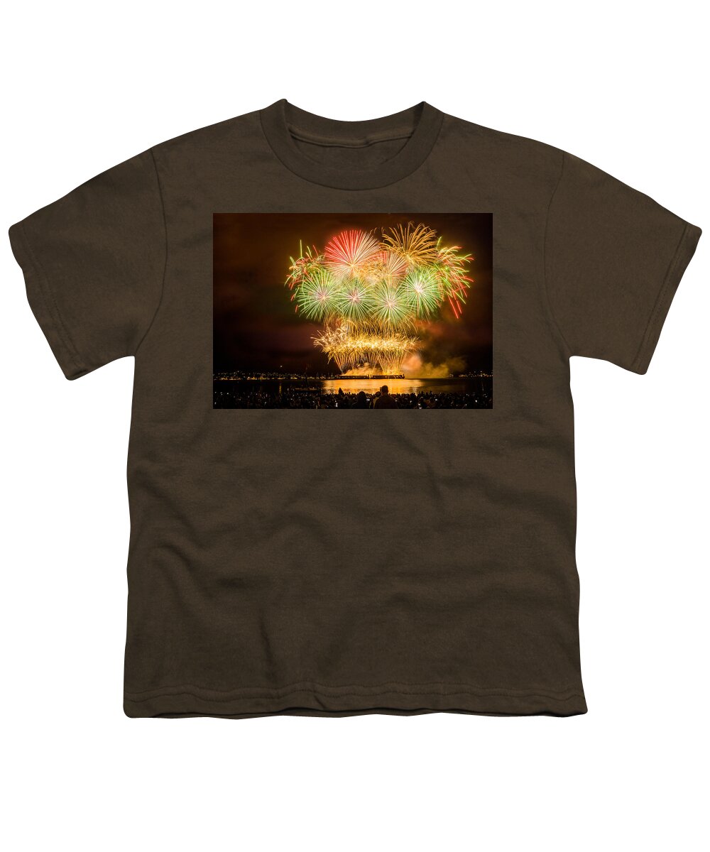 China Firework Youth T-Shirt featuring the photograph Fireworks over English Bay Vancouver by Peter V Quenter