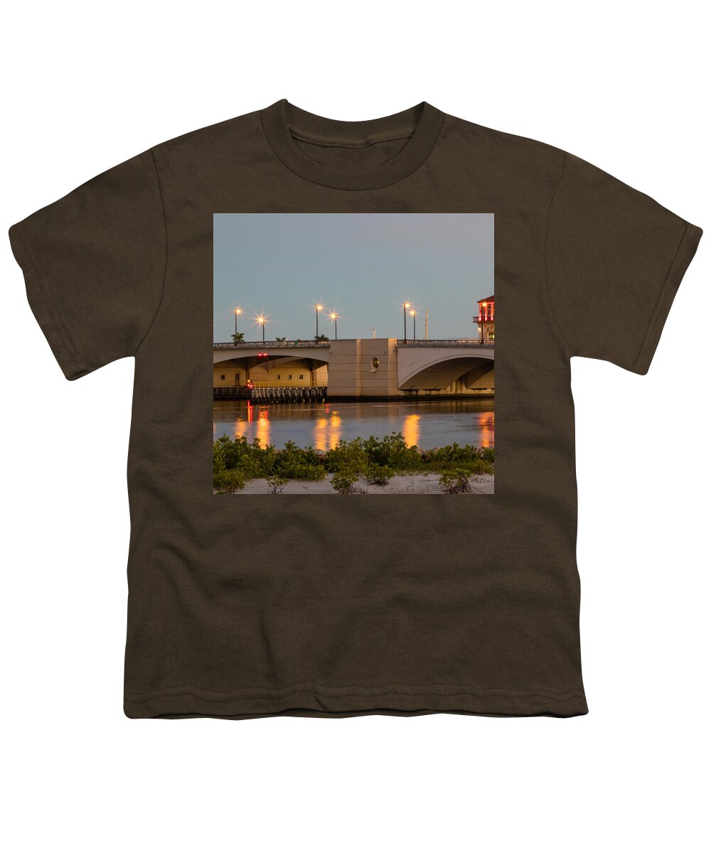 Boats Youth T-Shirt featuring the photograph Flagler Bridge in Lights III by Debra and Dave Vanderlaan