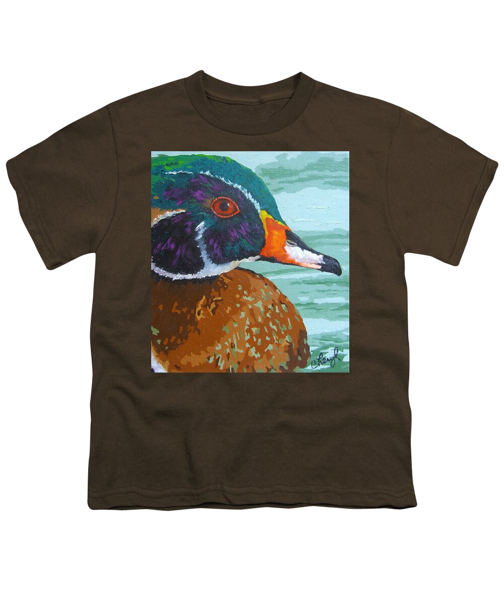 Wood Duck Youth T-Shirt featuring the painting Floating Jewel by Cheryl Bowman