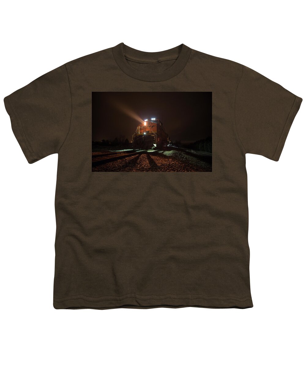 Canon Youth T-Shirt featuring the photograph Foggy Night Train by Aaron J Groen