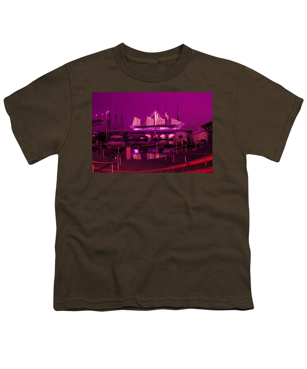Boardwalks Youth T-Shirt featuring the photograph Fuscia Dock Perspective by Ee Photography