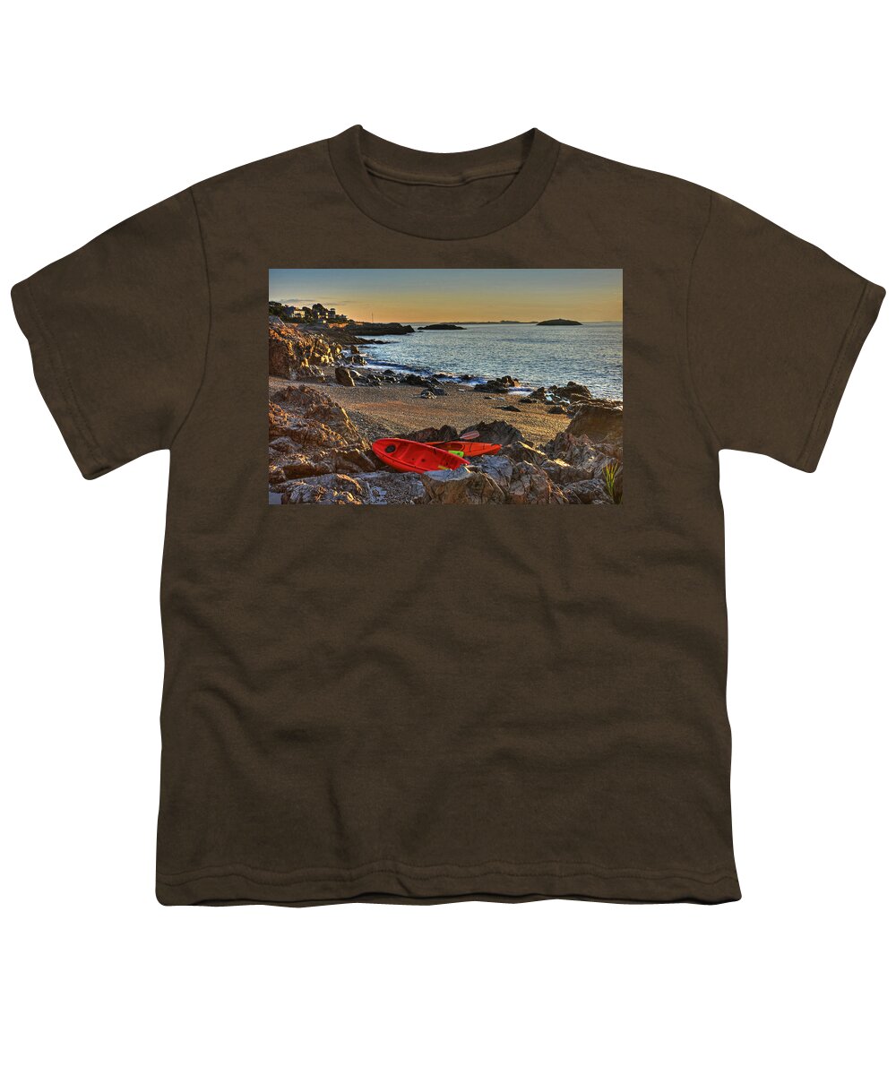 Marblehead Youth T-Shirt featuring the photograph Getting ready for a morning Kayak Marblehead MA by Toby McGuire