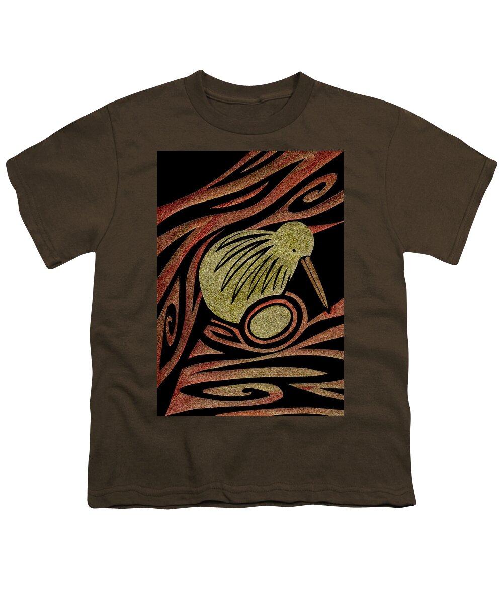 Kiwi Youth T-Shirt featuring the mixed media Golden Kiwi by Roseanne Jones