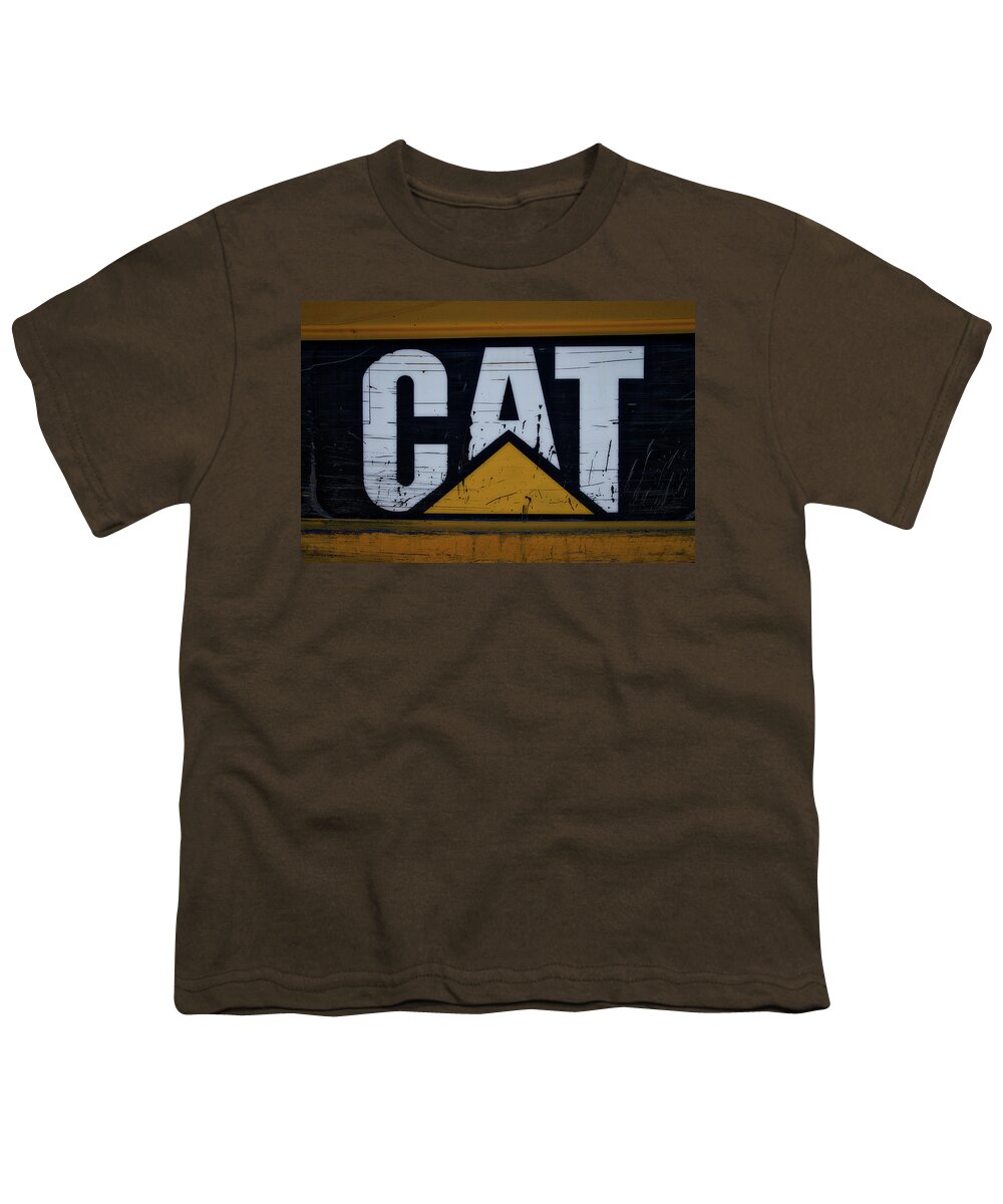 Gravel Pit Youth T-Shirt featuring the photograph Gravel Pit Cat Signage Hydraulic Excavator by Thomas Woolworth