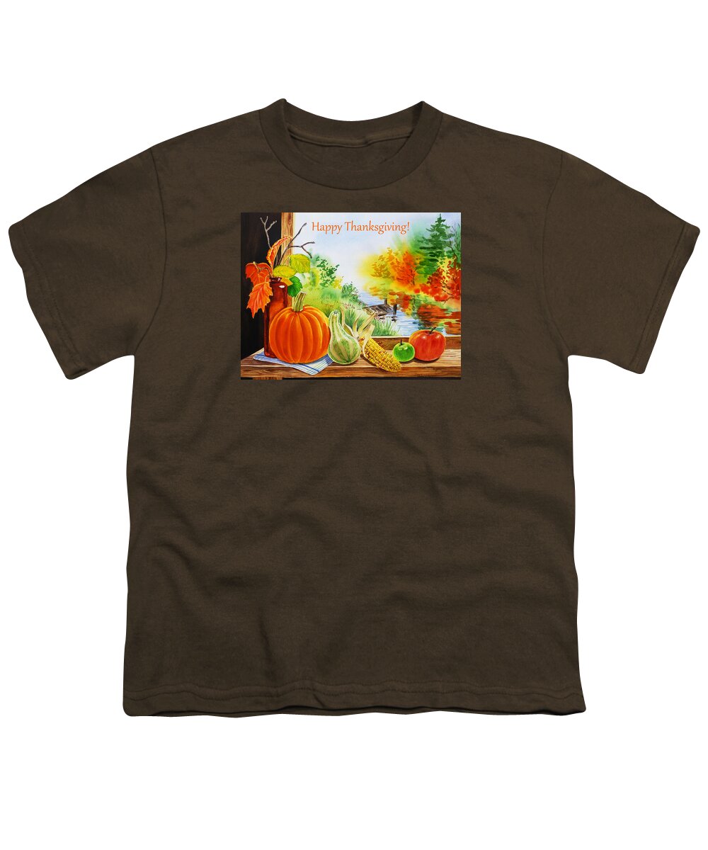 Fall Youth T-Shirt featuring the painting Happy Festive Thanksgiving by Irina Sztukowski