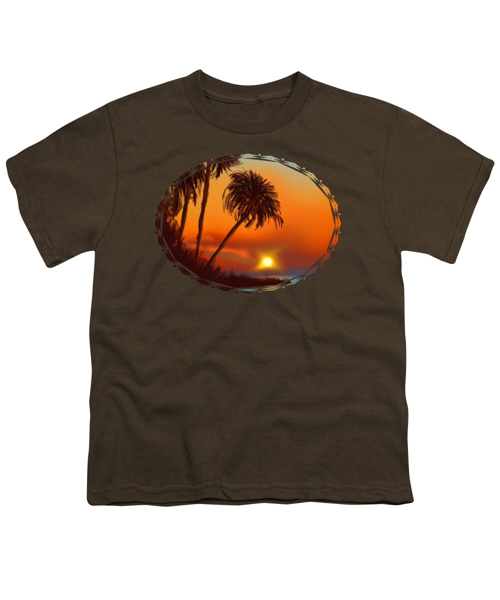 Landscape Youth T-Shirt featuring the painting Hawaiian Sunset by Becky Herrera