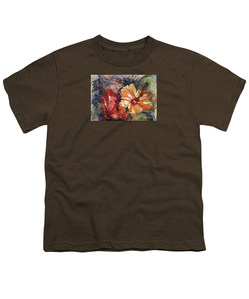 Floral Youth T-Shirt featuring the painting Hibiscus Pair by Francelle Theriot