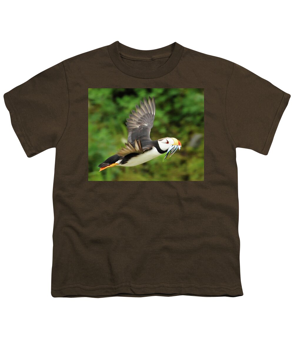 Puffin Youth T-Shirt featuring the photograph Horned Puffin by Ted Keller