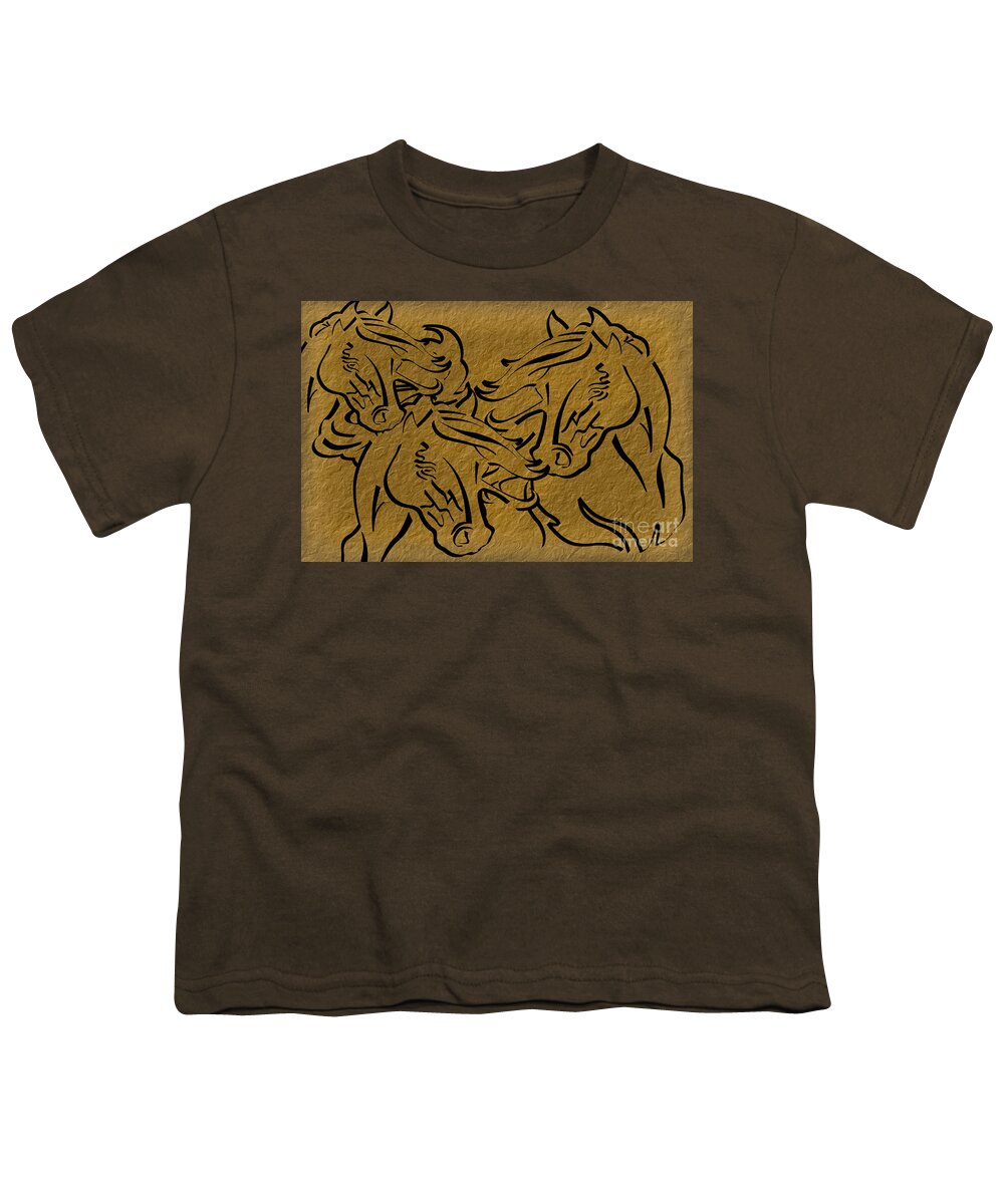 Horse Youth T-Shirt featuring the digital art Horses Three by Tim Hightower