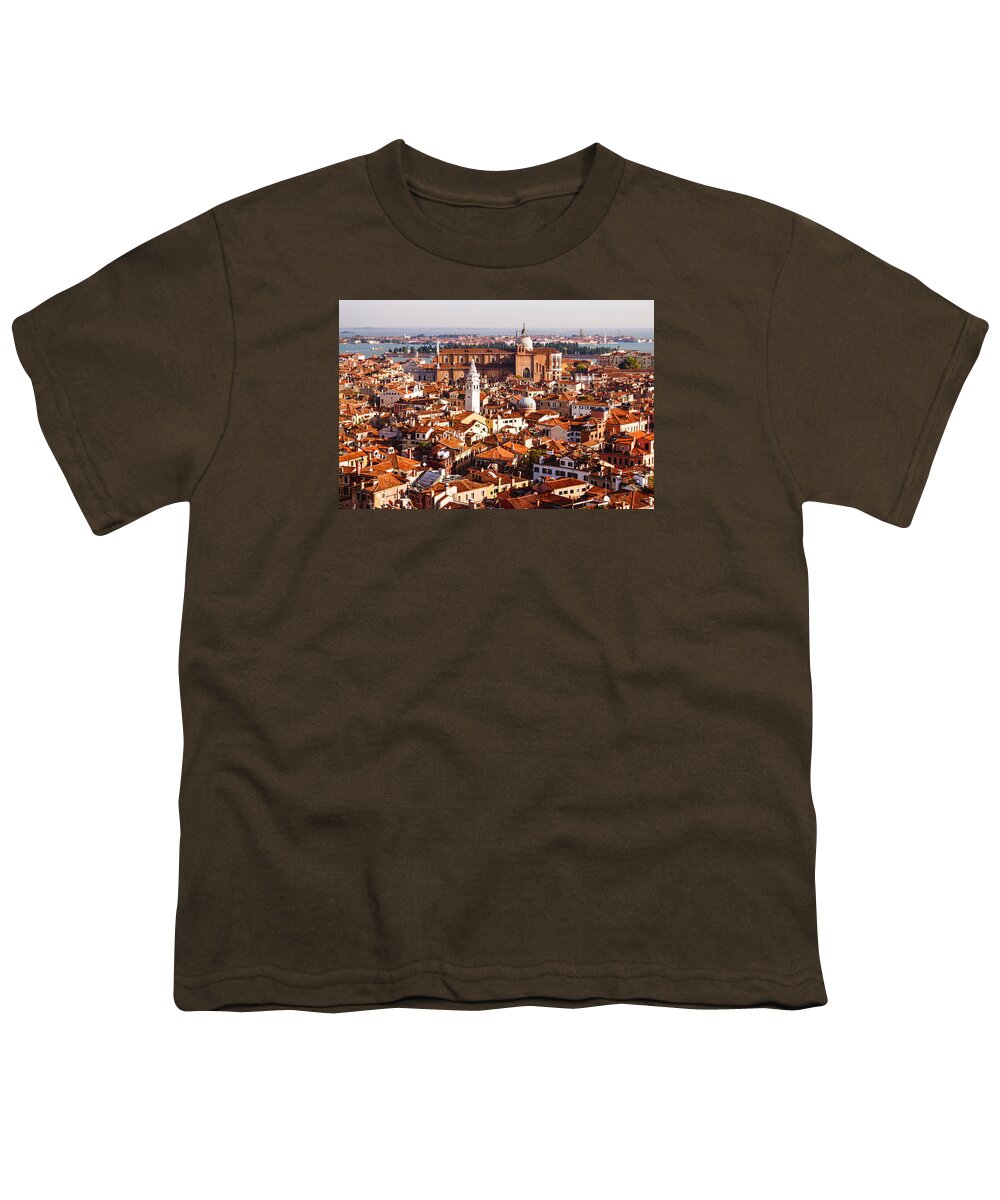 Georgia Mizuleva Youth T-Shirt featuring the digital art Hot Hazy and Wonderful - the Red Roofs of Venice Italy by Georgia Mizuleva