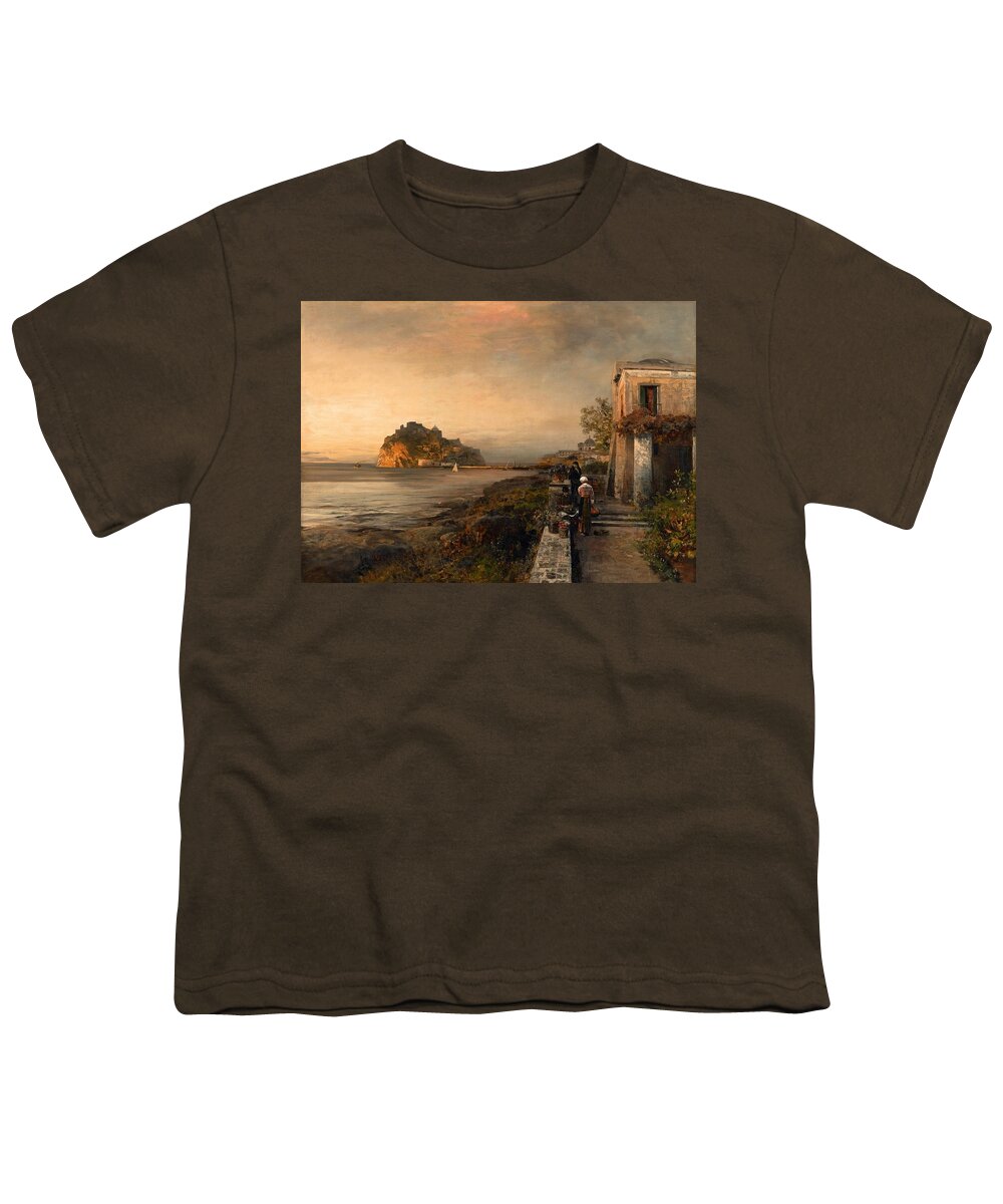 Oswald Achenbach Youth T-Shirt featuring the painting Ischia With A View Of Castello Aragonese by MotionAge Designs