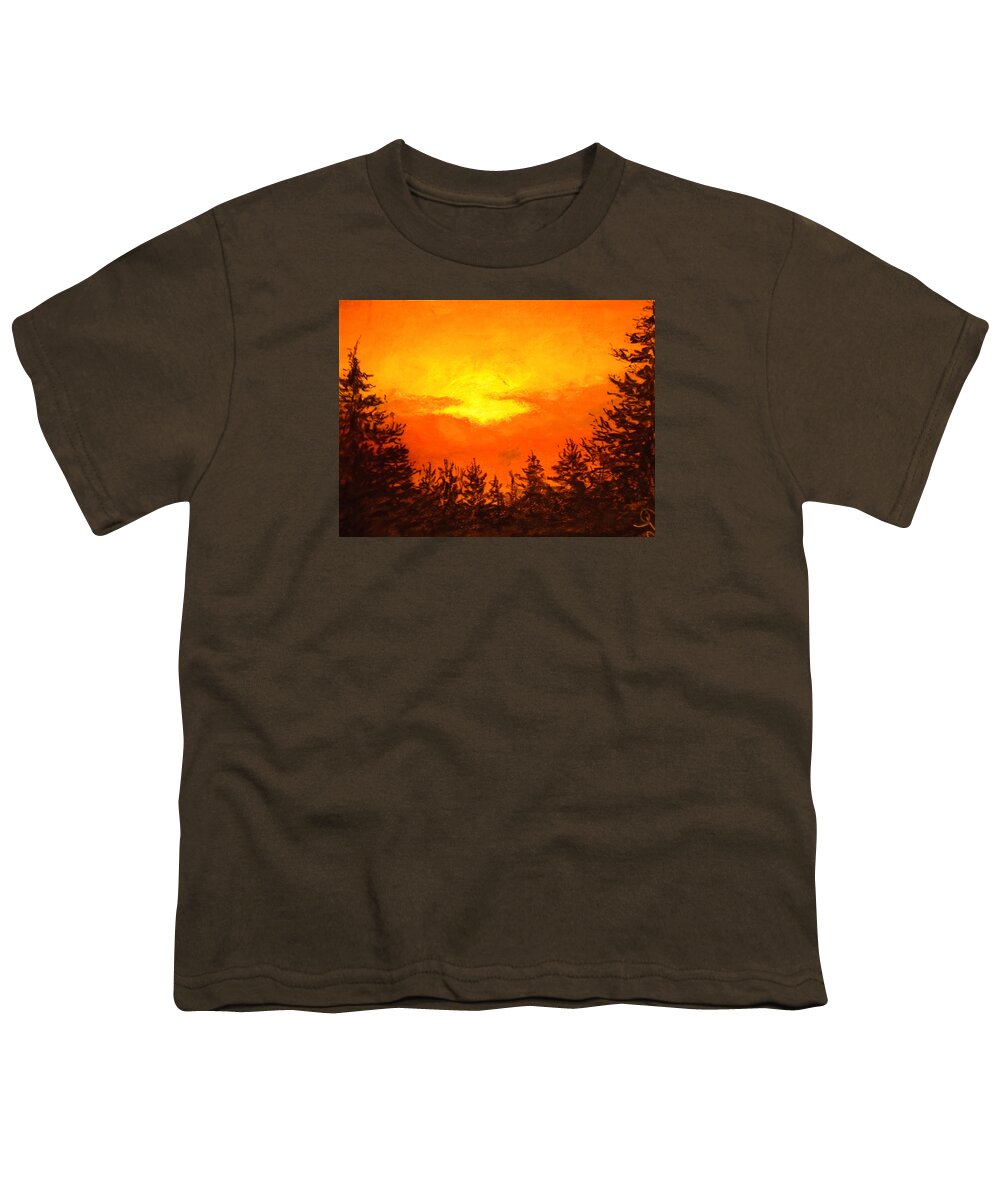 Chromatic Sunset Youth T-Shirt featuring the drawing Kissed Pines by Jen Shearer