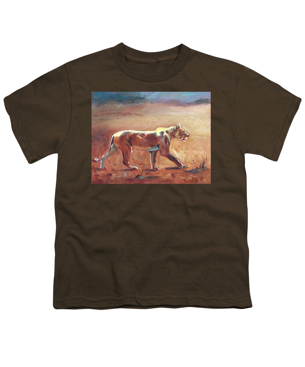 Wildlife Youth T-Shirt featuring the painting Lioness by Ilona Petzer