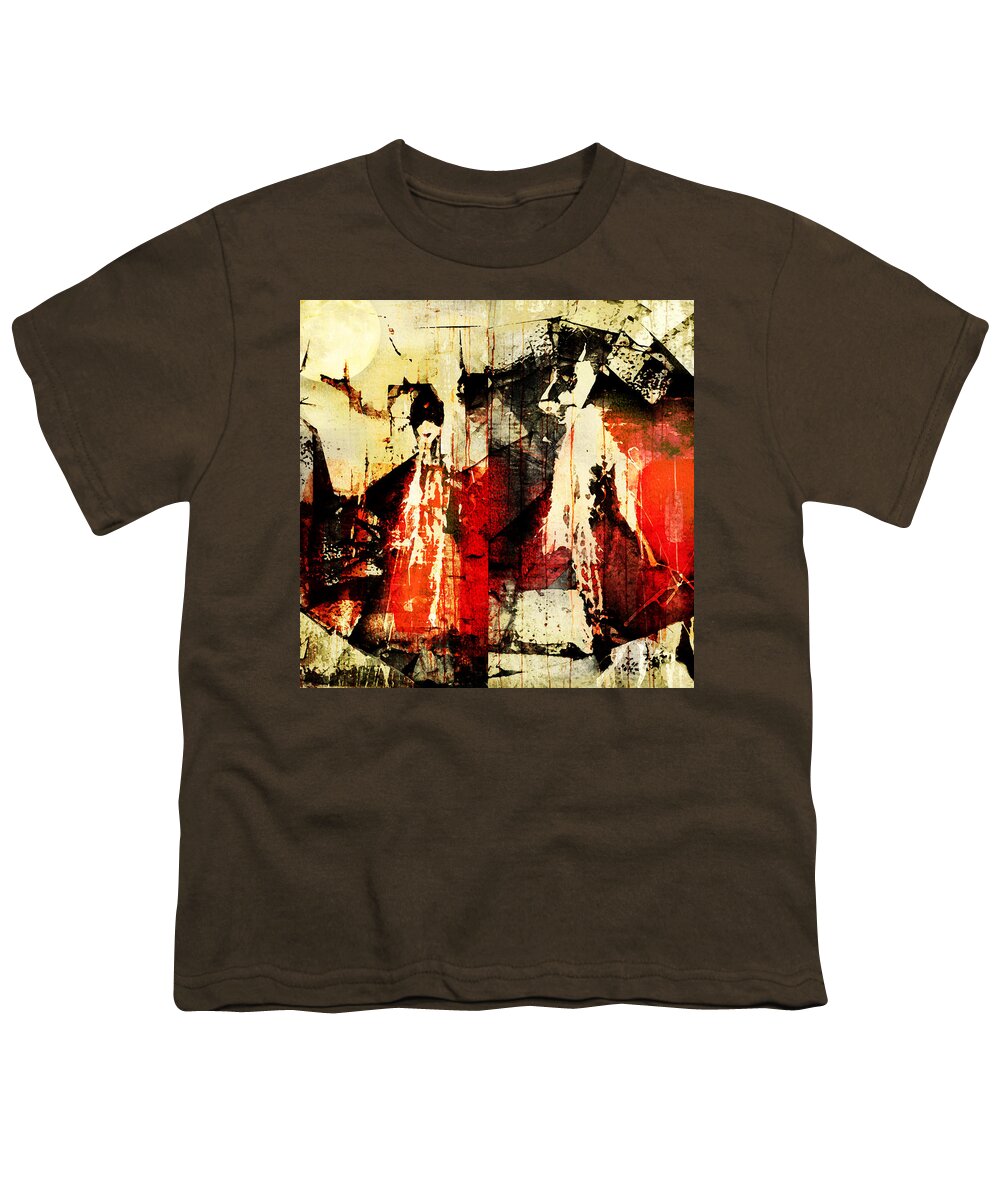 Abstract Youth T-Shirt featuring the photograph Little Red Riding Hood and the Big Bad Wolf Under a Yellow Moon by Jeff Burgess