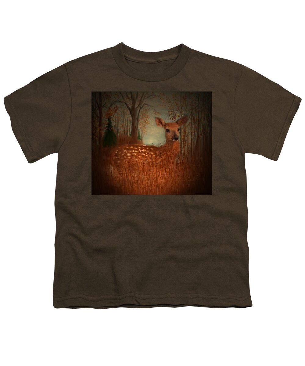 Fawn Youth T-Shirt featuring the painting Lone Fawn by Kevin Caudill