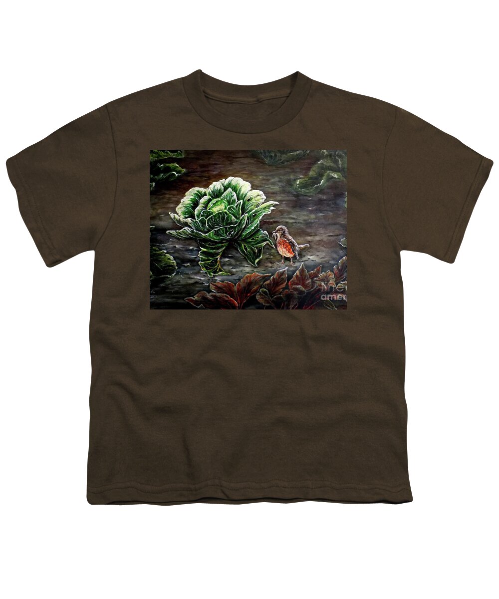 Cabbage Youth T-Shirt featuring the painting Lunch In The Garden by Judy Kirouac