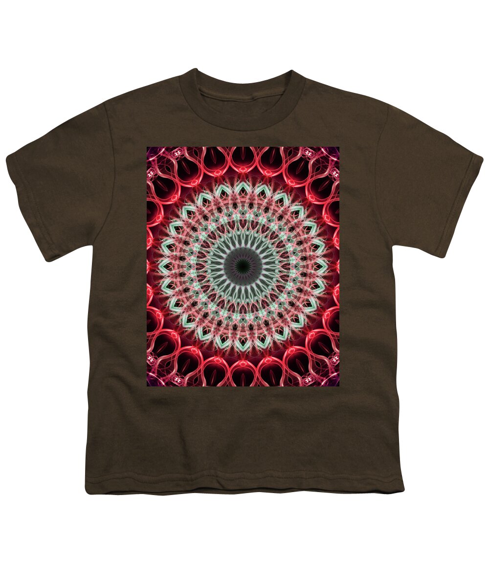 Mandala Youth T-Shirt featuring the photograph Mandala in green and red tones by Jaroslaw Blaminsky