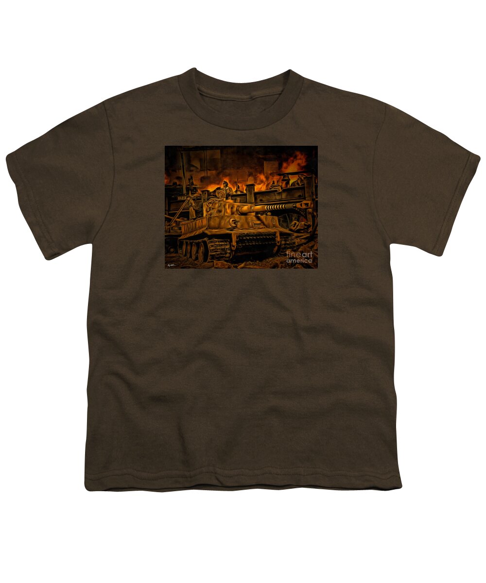 Wwii German Tiger Tank Youth T-Shirt featuring the digital art March Across France Holding on to Caen - Oil by Tommy Anderson