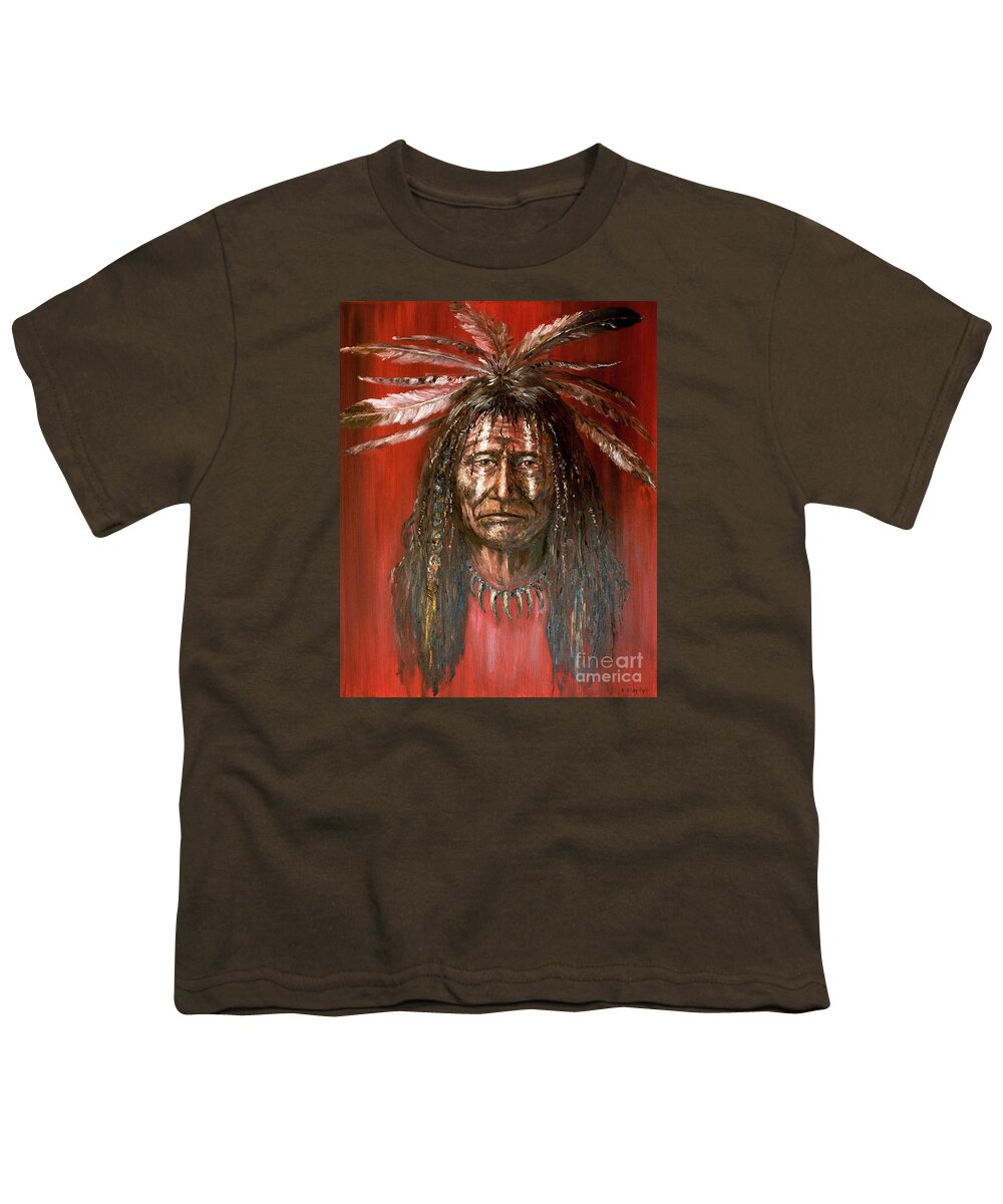 Native Americans Youth T-Shirt featuring the painting Medicine man by Arturas Slapsys