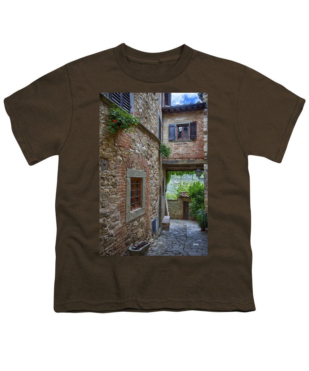 Hill Town Youth T-Shirt featuring the photograph Montefioralle Tuscany 2 by Kathy Adams Clark