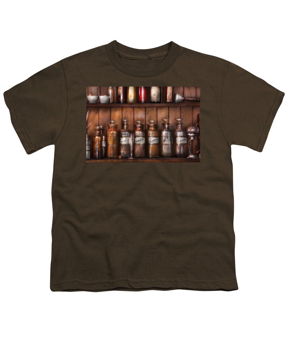 Savad Youth T-Shirt featuring the photograph Pharmacist - In a Pharmacists Lab by Mike Savad