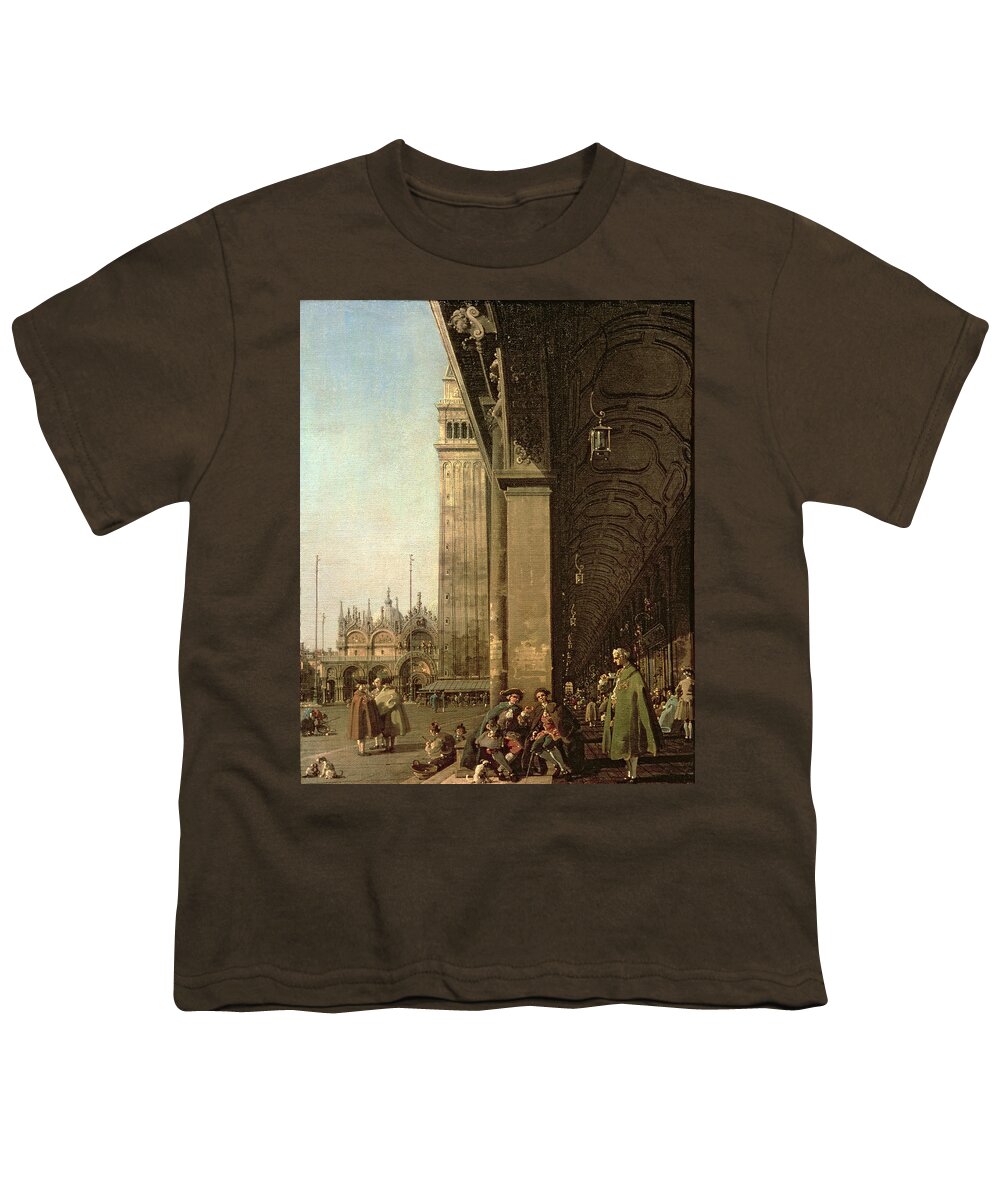 Canaletto Youth T-Shirt featuring the painting Piazza di San Marco and the Colonnade of the Procuratie Nuove by Canaletto