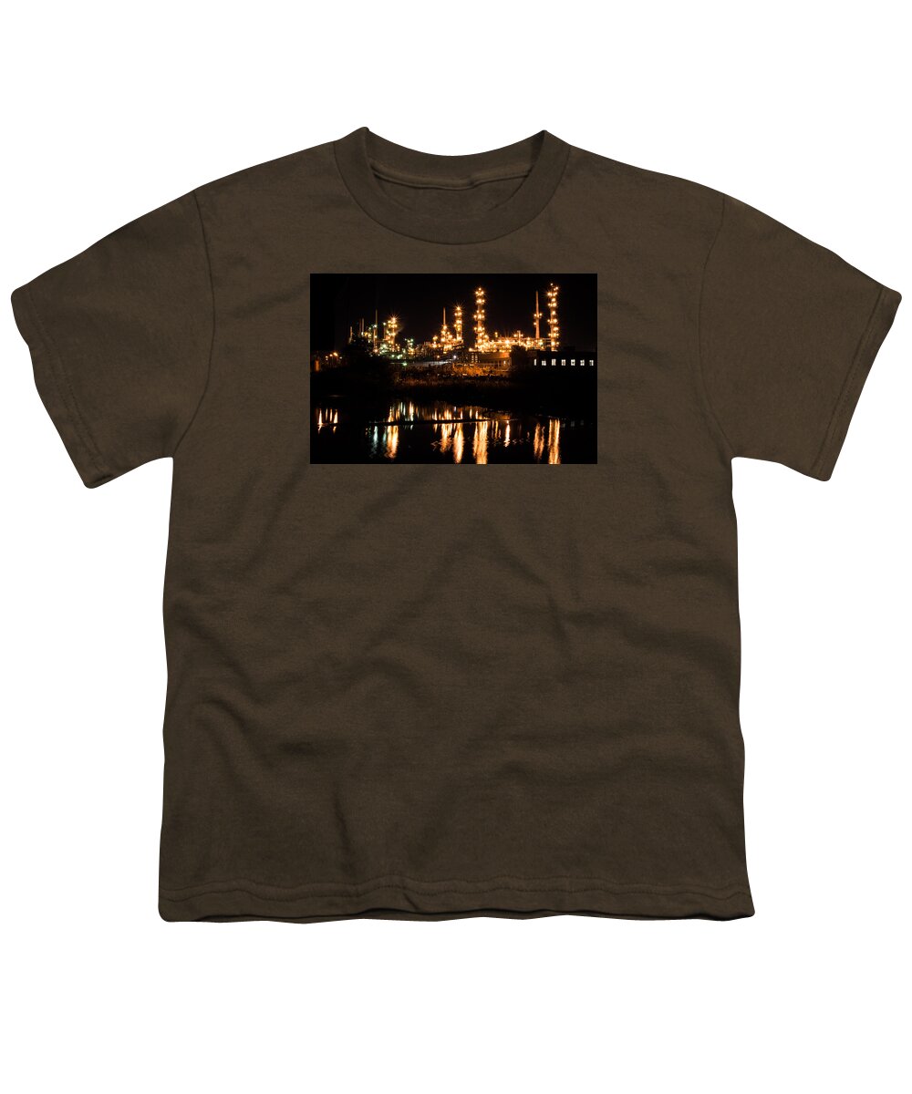 Refinery Youth T-Shirt featuring the photograph Refinery At Night 1 by Stephen Holst