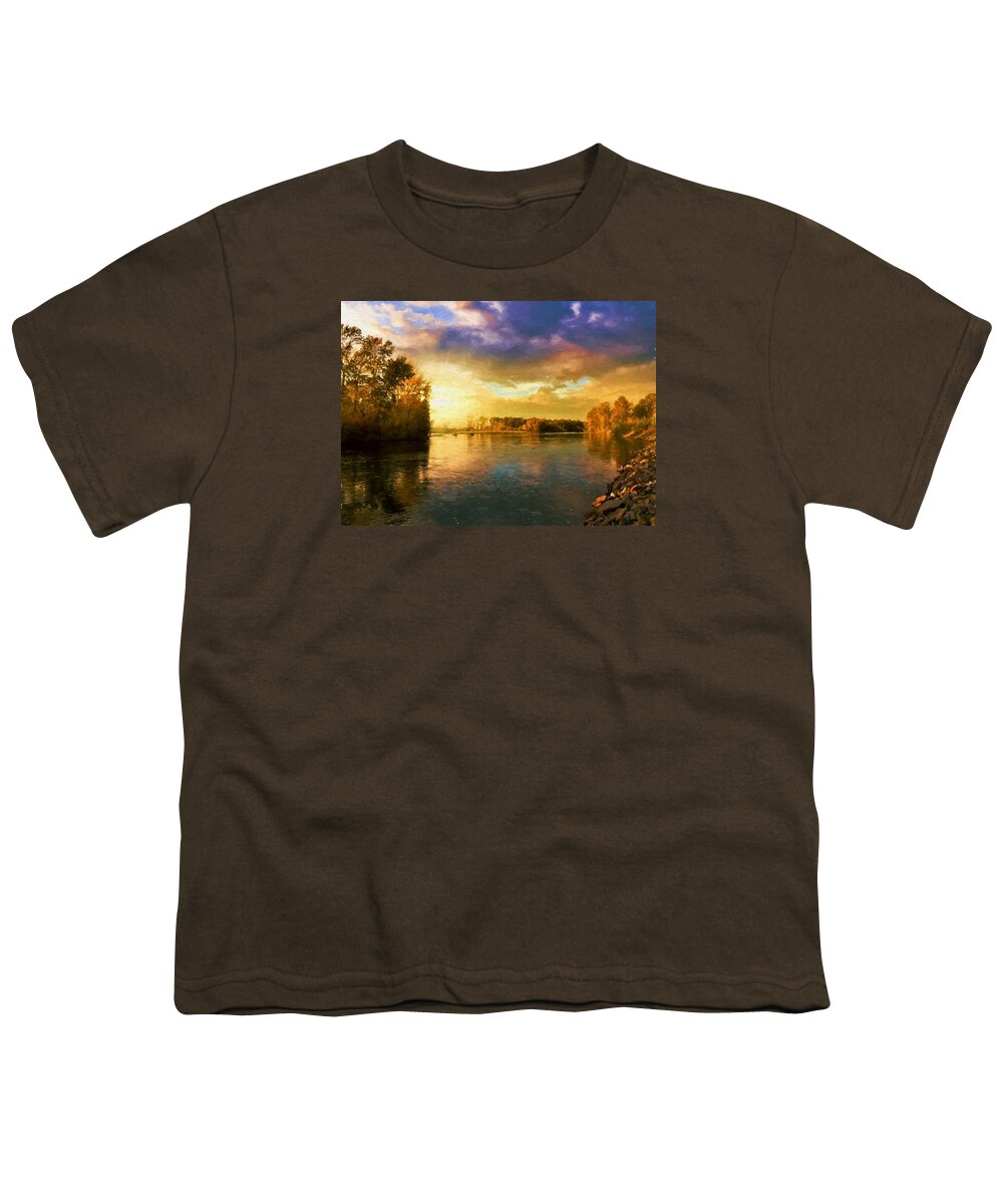 Landscape Youth T-Shirt featuring the digital art River Sunset by Charmaine Zoe