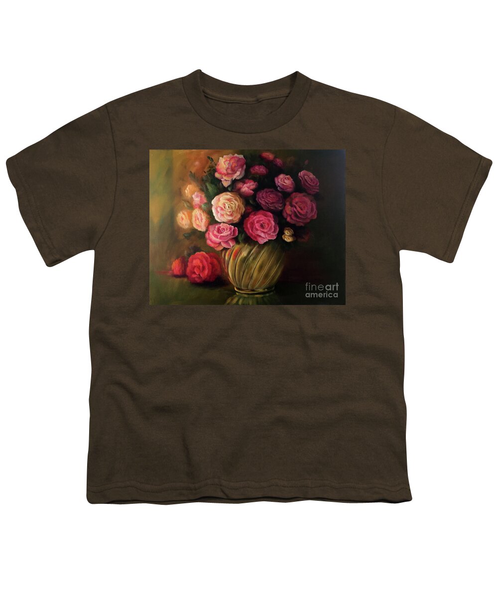 Still Life Youth T-Shirt featuring the painting Roses in Brass Bowl by Marlene Book