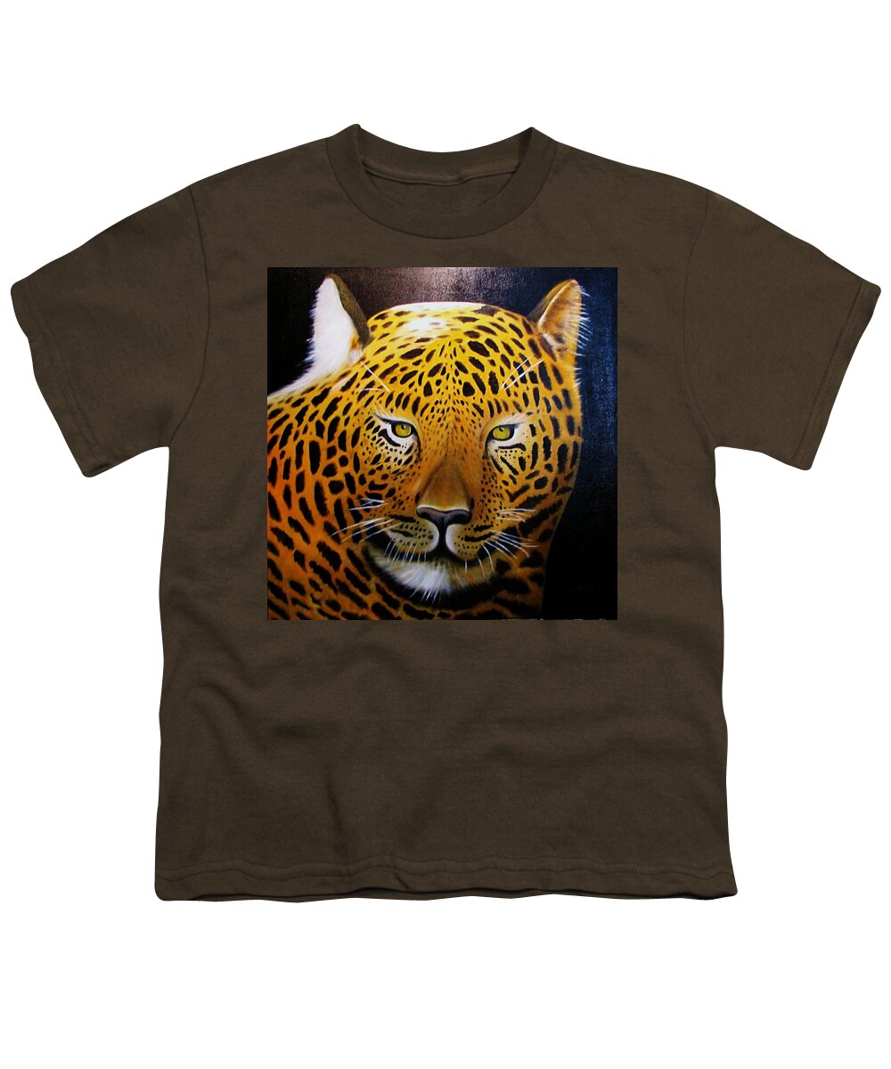 Leopard Youth T-Shirt featuring the painting Rowdy by Gene Gregory