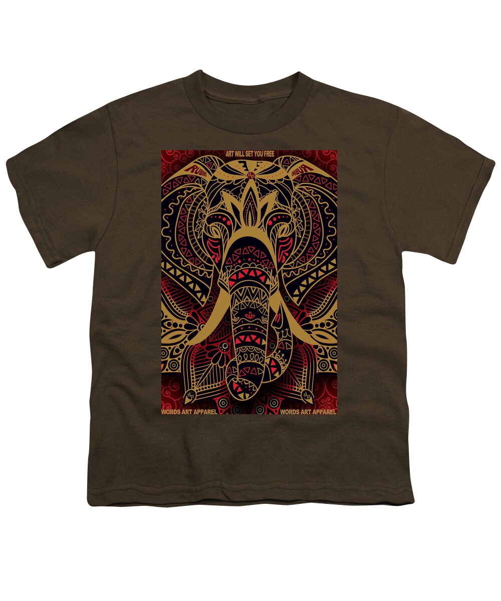 Elephant Youth T-Shirt featuring the painting Rubino Zen Elephant Red by Tony Rubino