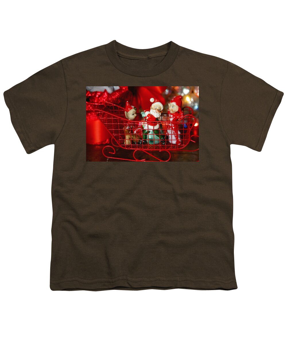 Santa Youth T-Shirt featuring the photograph Santa and his Elves by Toni Hopper