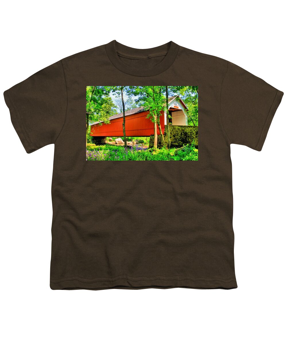 Bridge Youth T-Shirt featuring the photograph Sheards Mill Covered Bridge by DJ Florek