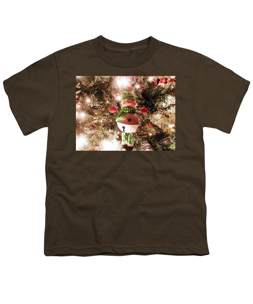 #glittering #holiday #lights And #huggable #happy #snowman Youth T-Shirt featuring the photograph Happy Snowman Needs a Hug by Belinda Lee
