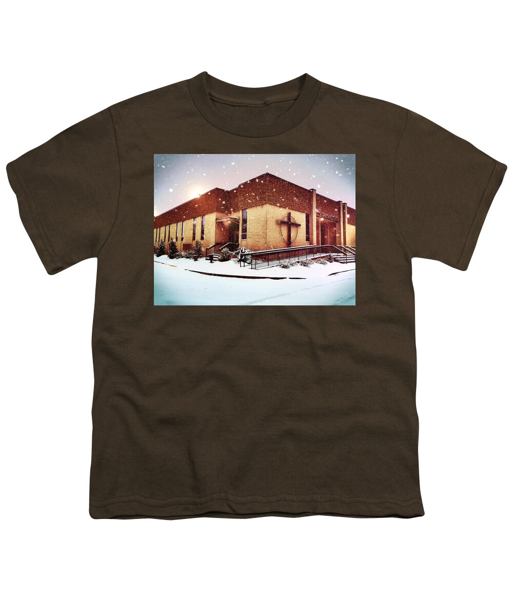 Church Youth T-Shirt featuring the photograph St. Isaac Jogues in the Snow by Chris Montcalmo