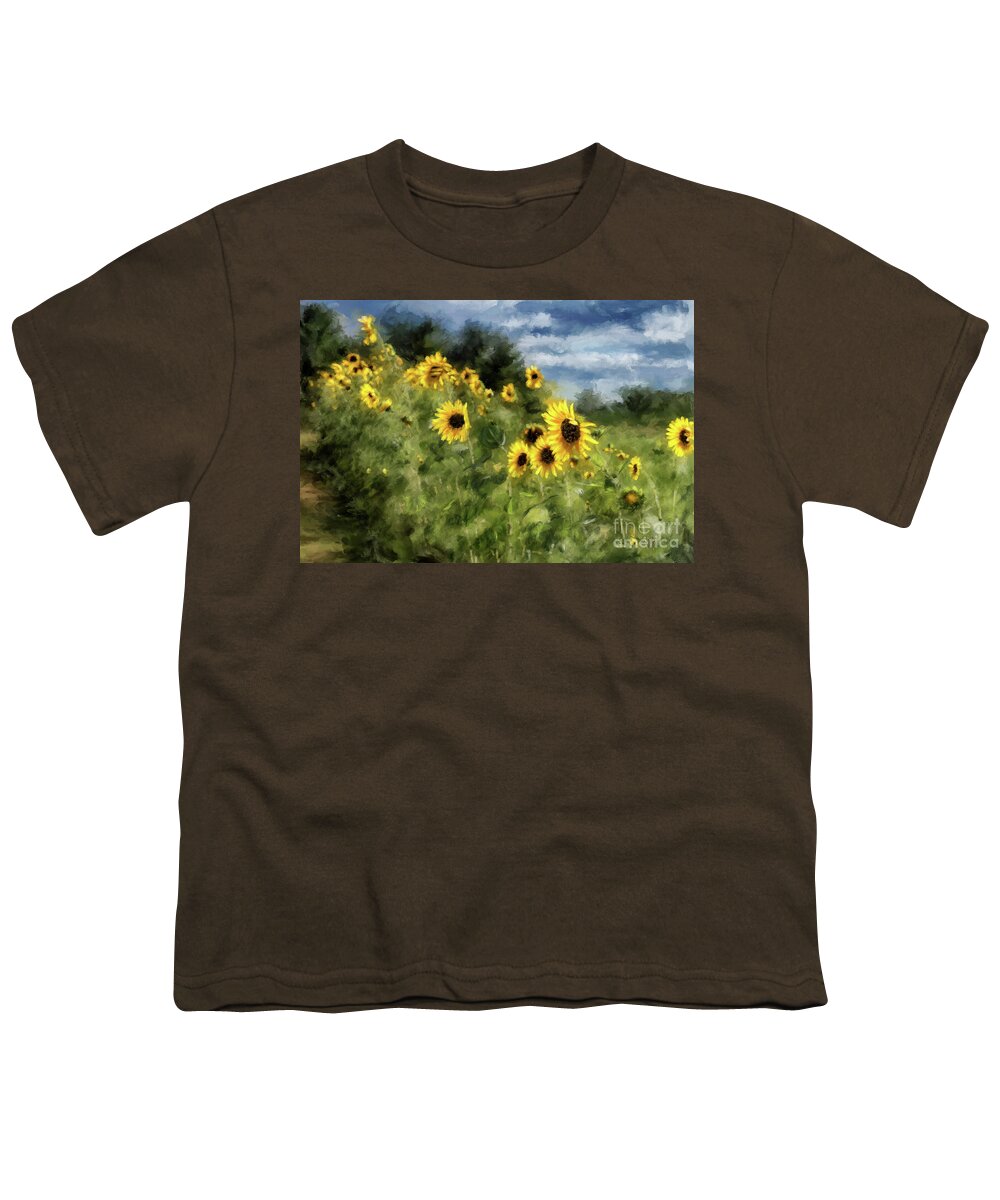 Sunflower Youth T-Shirt featuring the digital art Sunflowers Bowing And Waving by Lois Bryan