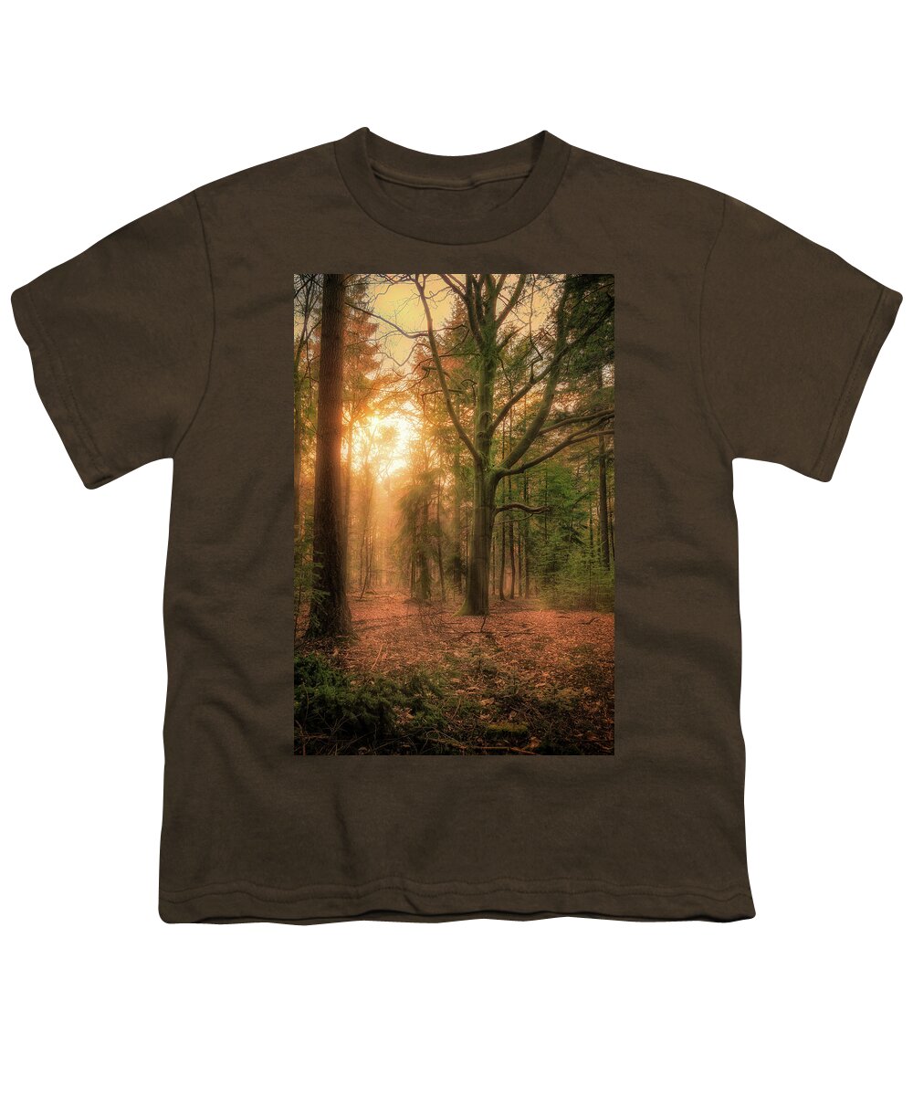 Netherlands Youth T-Shirt featuring the photograph Sunset in the forest by Tim Abeln