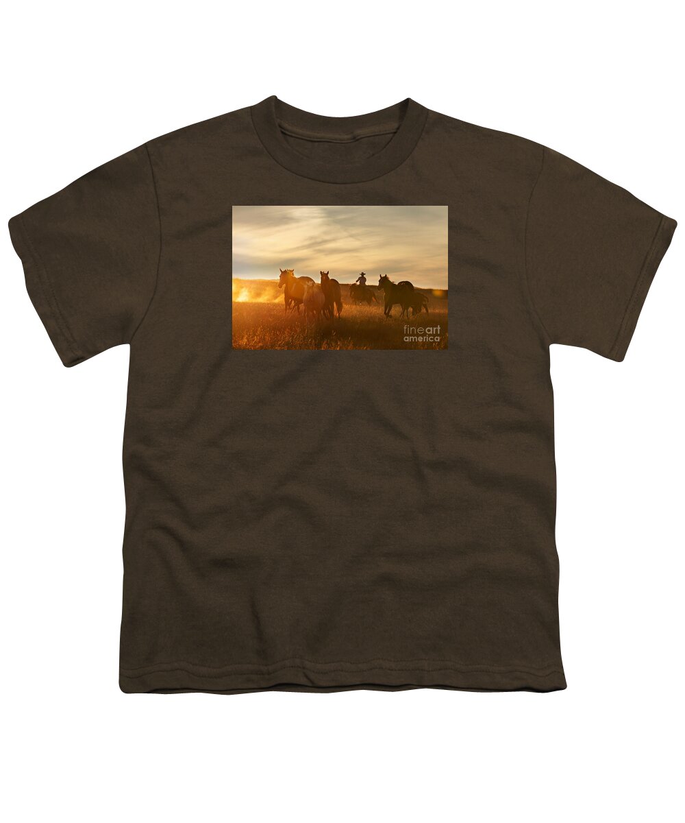 Terri Cage Photography Youth T-Shirt featuring the photograph Sunset Roundup by Terri Cage