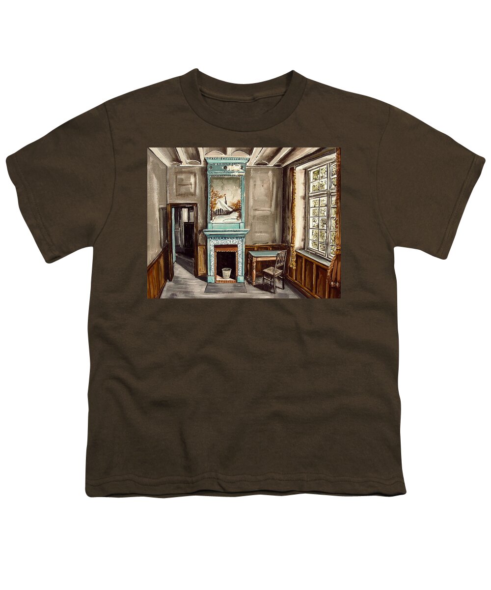 Art Youth T-Shirt featuring the painting Teal Fireplace by Debbie Criswell