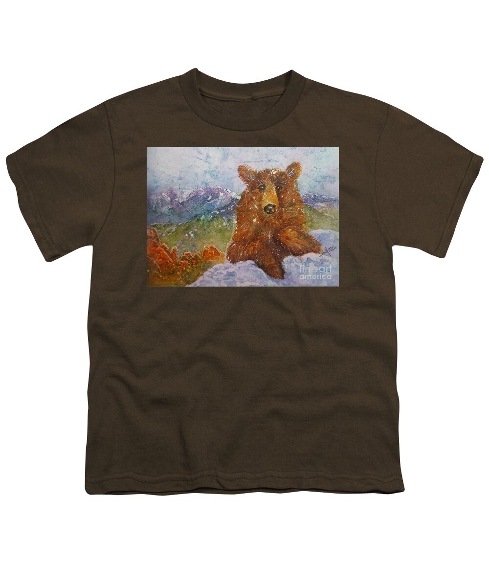 Garden Of The Gods Youth T-Shirt featuring the painting Teddy wakes up in the most desireable city in the nation by Carol Losinski Naylor